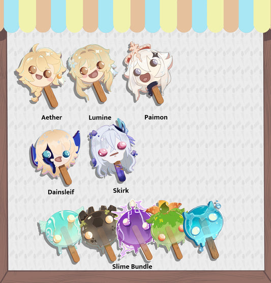 Main cast and Friends Genshin Popsicle Pins